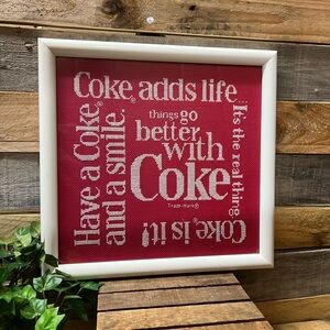 Vintage Coca Cola Red and White Cross Stitch Wall Art